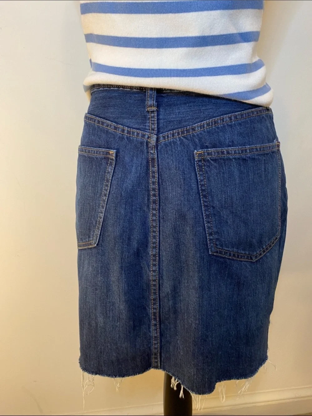 High-Rise Dark Blue Button-Front Denim Skirt
